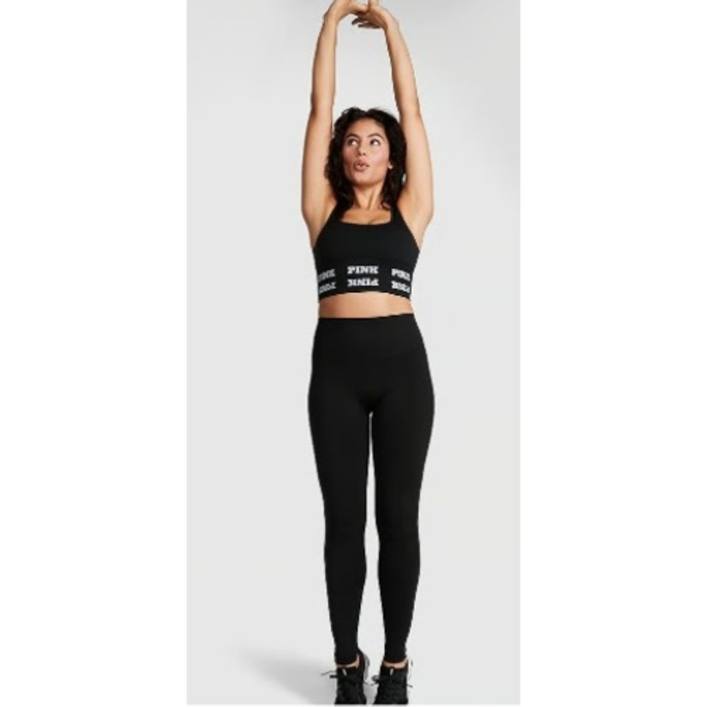 PINK Active Seamless High Waisted Leggings Womens SBlack Ribbed Waistband Sporty